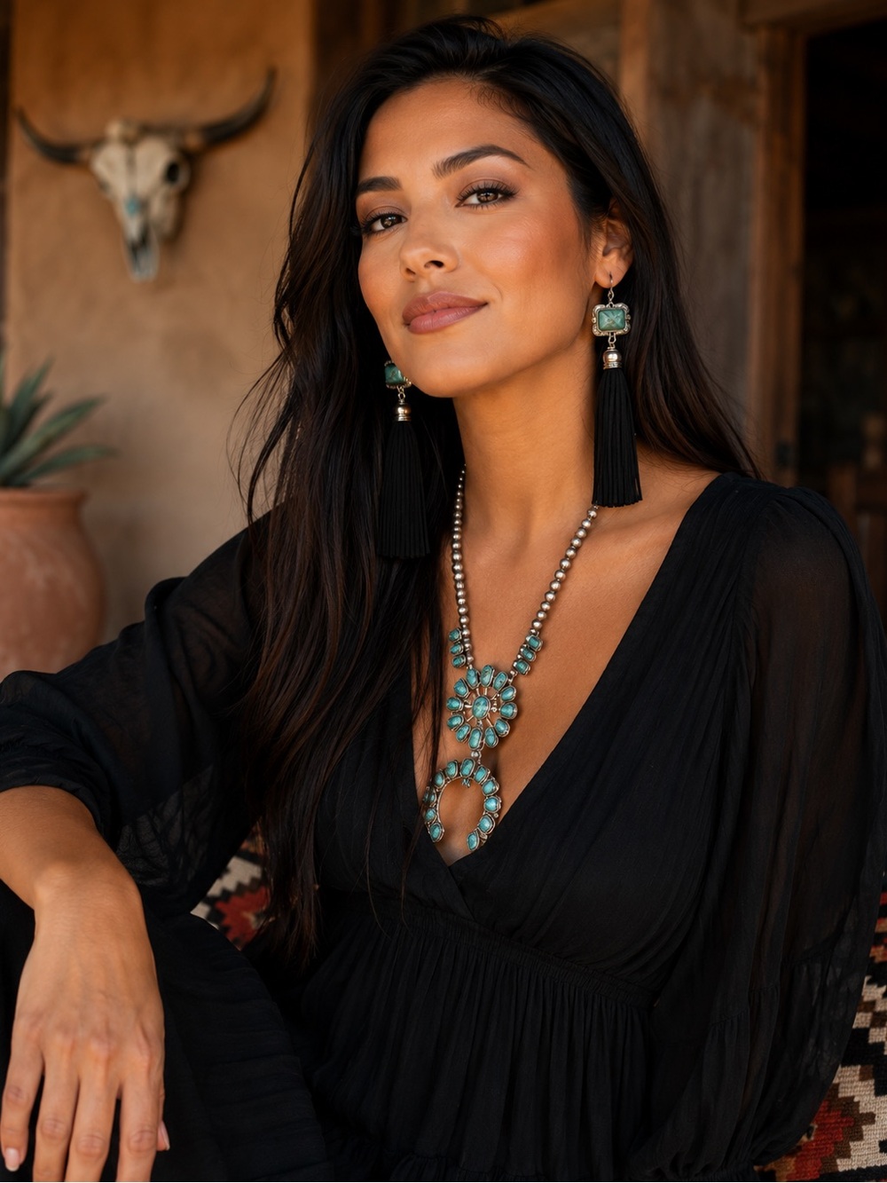 Turquoise & Leather Tassel Earrings